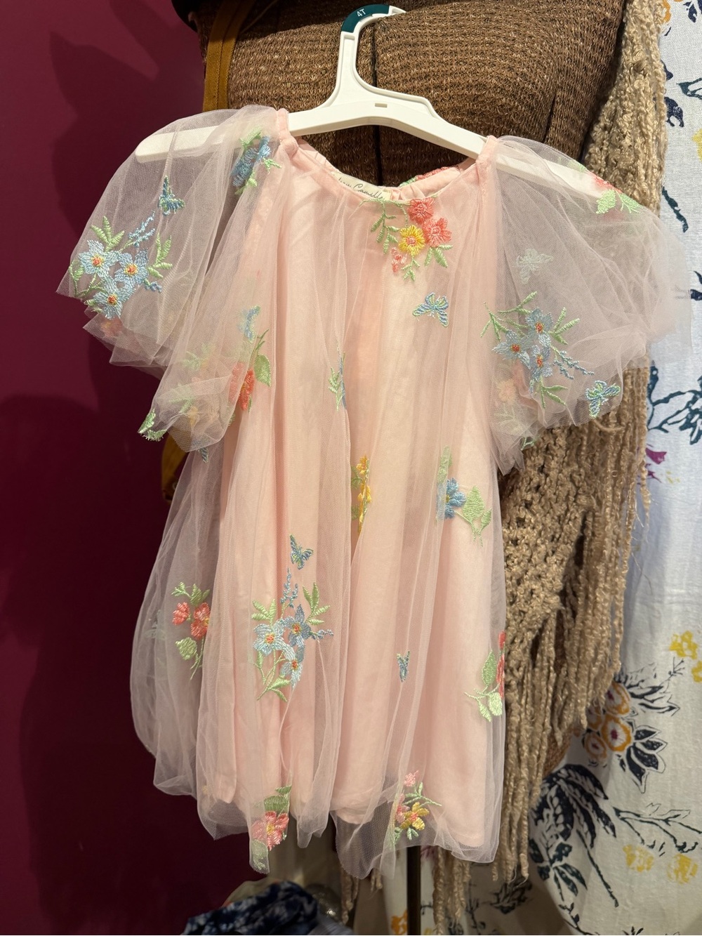 Girls Pink Embroidered Tulle Party Dress - Picture 3 of 8